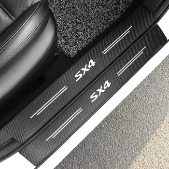 4PCS Протектор за праговете на вратите на вратите на автомобила Праг от въглеродни влакна Стикери против надраскване за логото на Suzuki SX4 2016 2018 2019 2020 Аксесоари