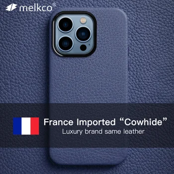 Melkco калъф за iPhone 13 Pro Max France Premium естествена кожа луксозна марка същата телешка бизнес мода мини телефон капак