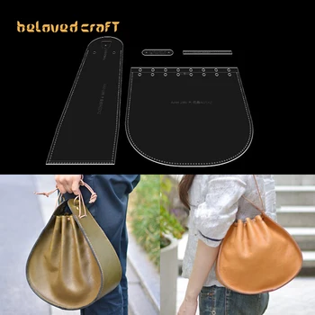 BelovedCraft кожена чанта модел вземане с крафт хартия и акрилни шаблони за преносими рамо Crossbody чанта