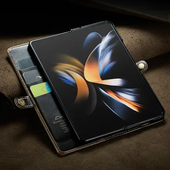 Калъф за портфейл за Samsung Galaxy Z Fold 3 4 5G Fold3 Fold4 капак с държач за карти ретро луксозен флип премиум кожа