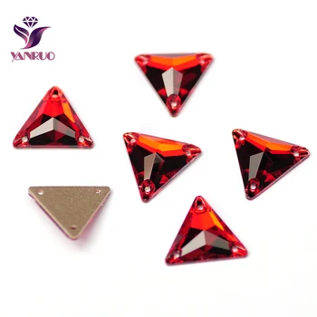 YANRUO 3270 Триъгълник Siam червено стъкло кристали кристали за шиене бижута дрехи