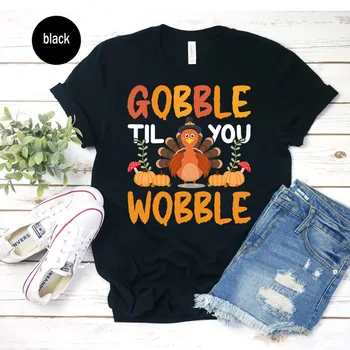Mens Gobble Til You Wobble Thanksgiving Fall Leaf Turkey Runner Running T-Shirt дълъг ръкав