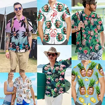 Персонализирана риза от алоха Персонализирана снимка с къс ръкав бутон надолу хавайска риза Най-добри подаръци за мъже Ризи за плажно парти