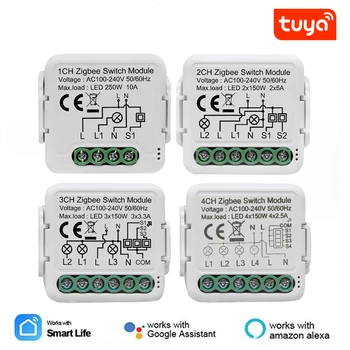 Tuya ZigBee 3.0 Switch Module 10A Smart Home DIY прекъсвач 1 2 3 4 Gang поддържа двупосочен контрол работи с Alexa Google